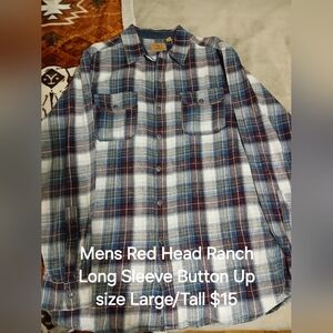 Men's Blue and Red Plaid Button-Up Shirt